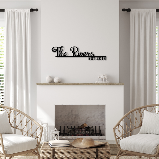 Personalized Script Metal Name Sign, Custom Established Cursive Family Metal Wall Art