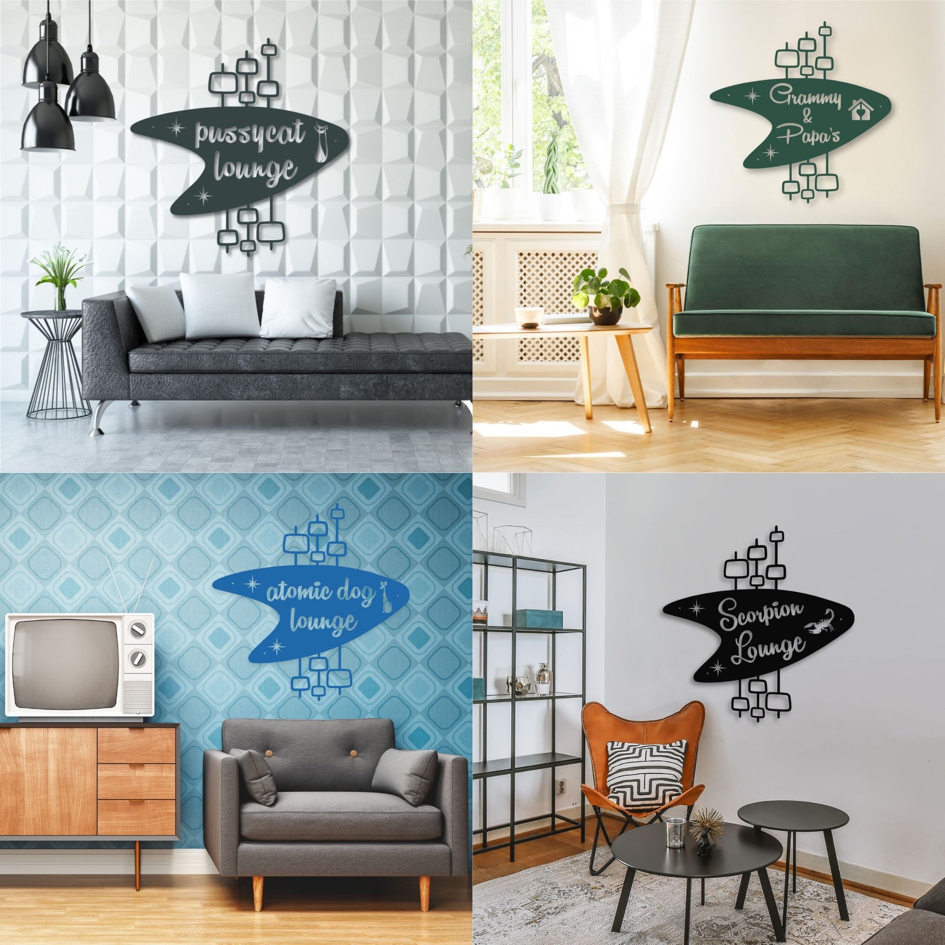 Personalized Mid Century Modern Name Sign can be customized with a logo or emblem