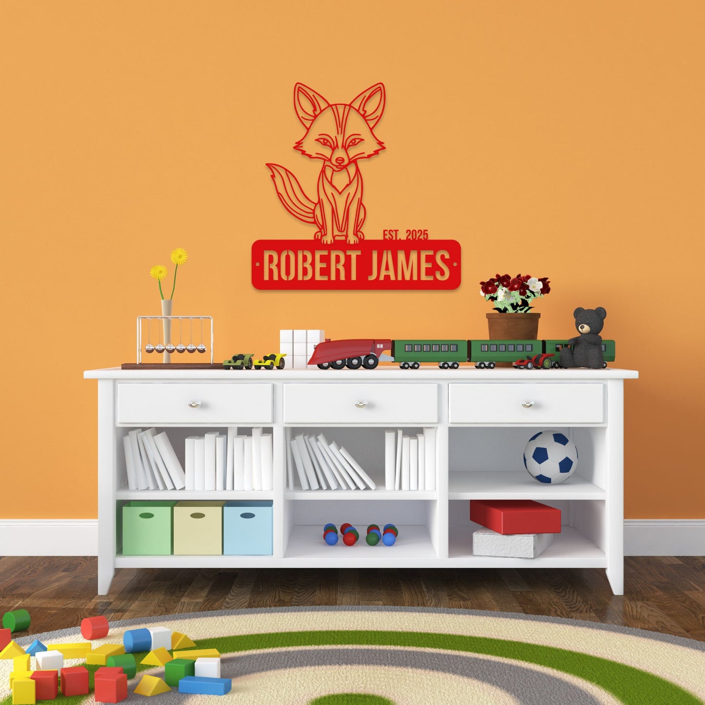 Custom Boy's Name Sign, Clever Fox Metal Wall Art, Personalized Kids Bedroom Decor, Animal Theme Playroom, Over The Bed Plaque, Sons Birthday Gift