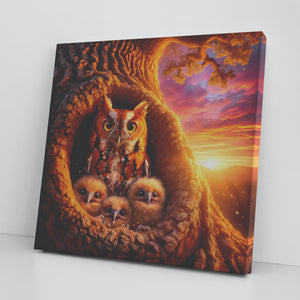 Red Morph Screech Owls Canvas Wrapped Wall Art