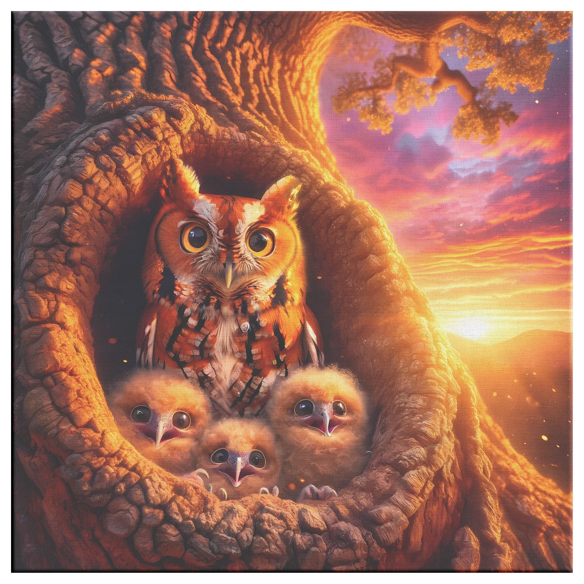 Red Morph Screech Owls Evening Nesting Canvas Wrap Artwork