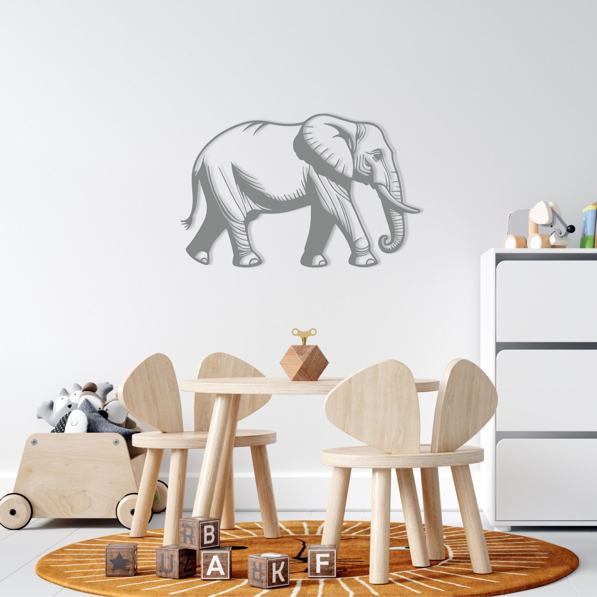 Elephant Metal Wall Art, Boy's Over Bed Bedroom Decor, Kids Animal Theme Playroom Decorations, Son & Grandson Gift