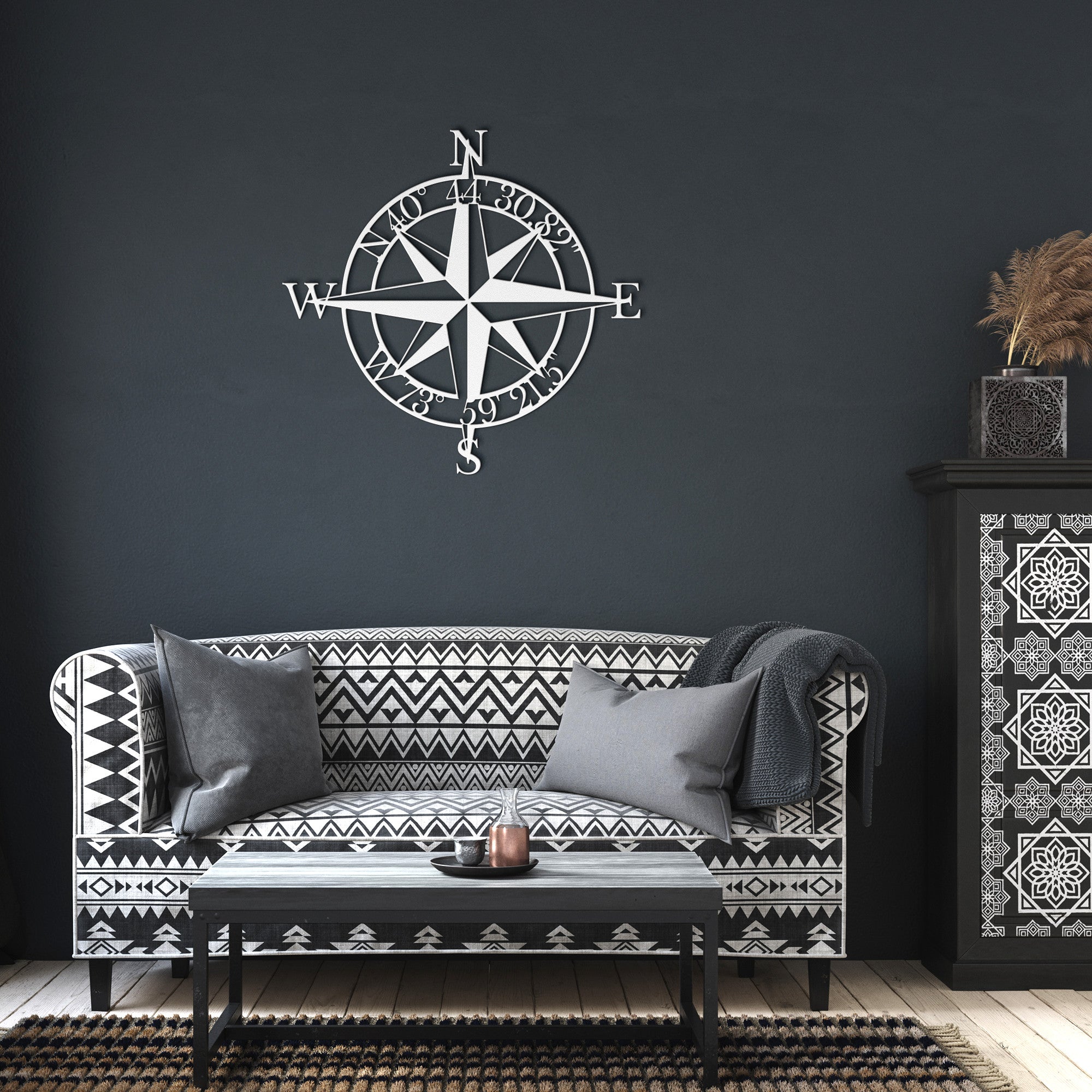 Compass Rose Metal Wall Art w/ Personalized GPS Coordinates
