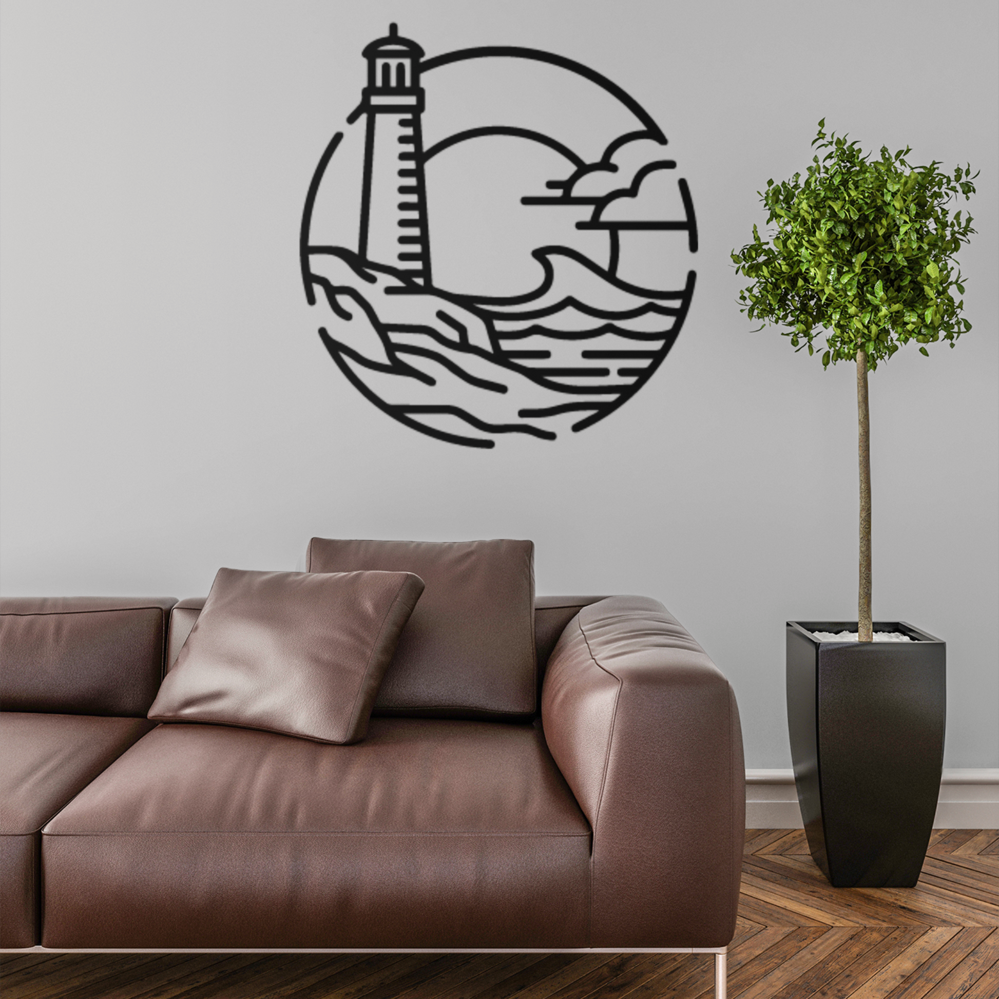 Ocean Lighthouse Metal Wall Art, Minimalist Nautical Home Decor Wall Hanging Artwork, Gifts For Lighthouse Collector, Sunset Ocean Wave Art