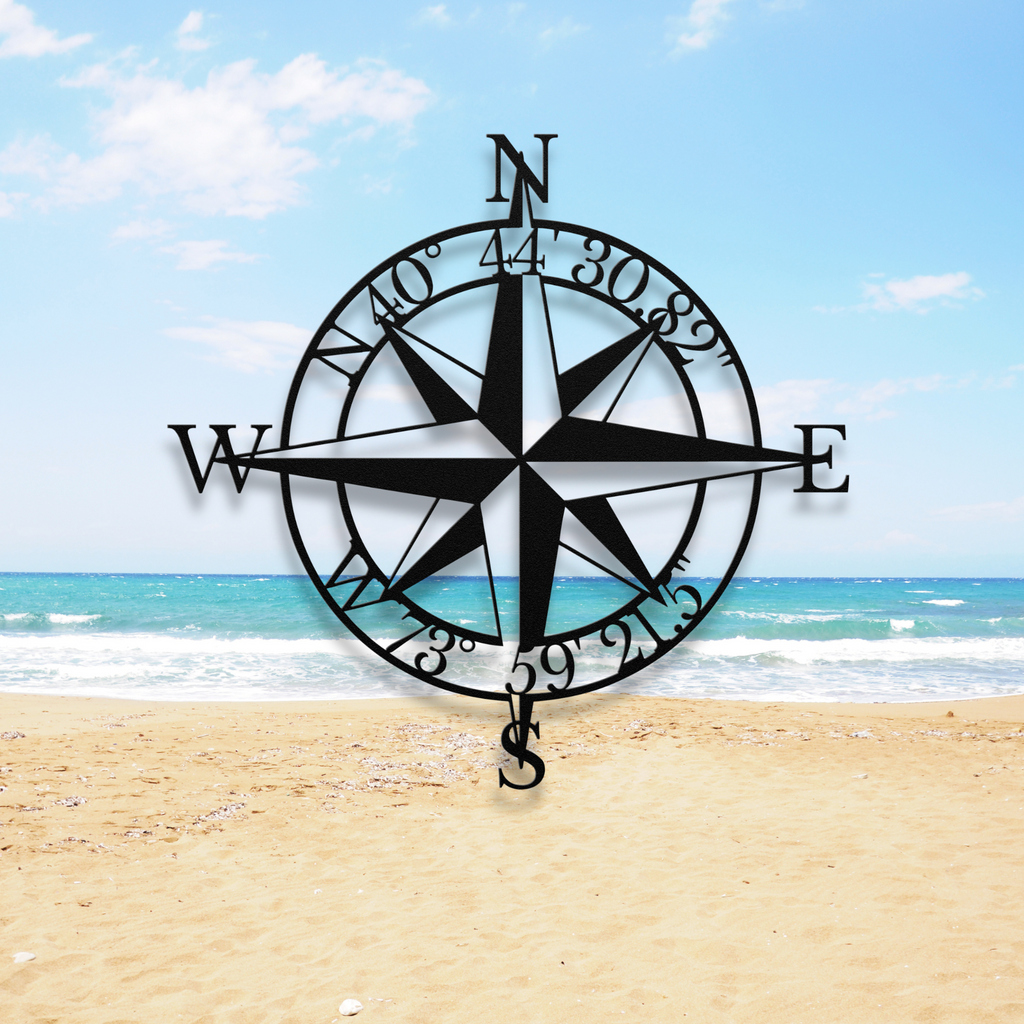 Personalized compass rose metal wall art