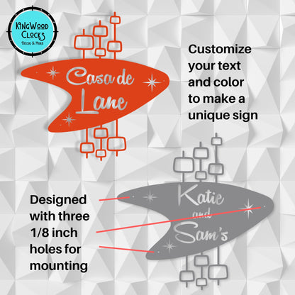 Personalized Mid Century Modern Name Sign customize and holes infographic