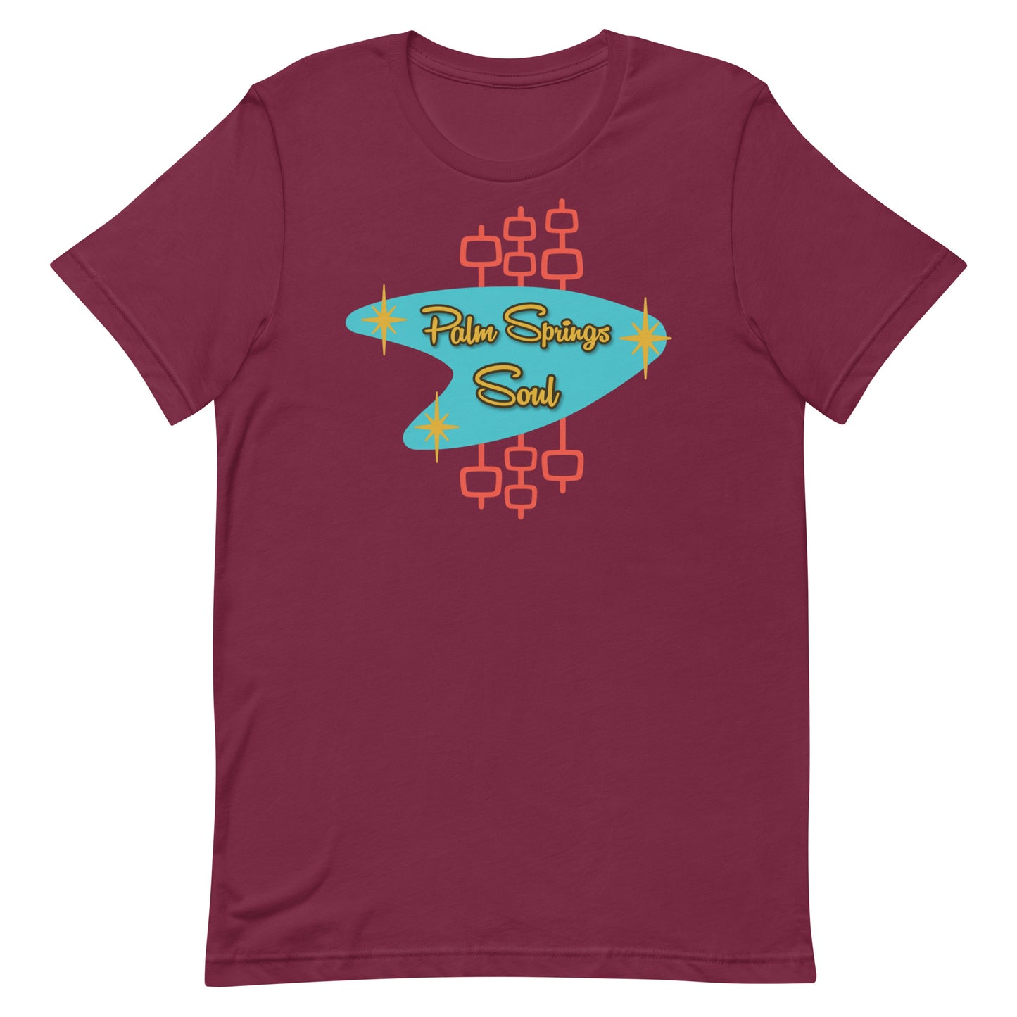 Retro Atomic Boomerang T‑Shirt, Unisex maroon