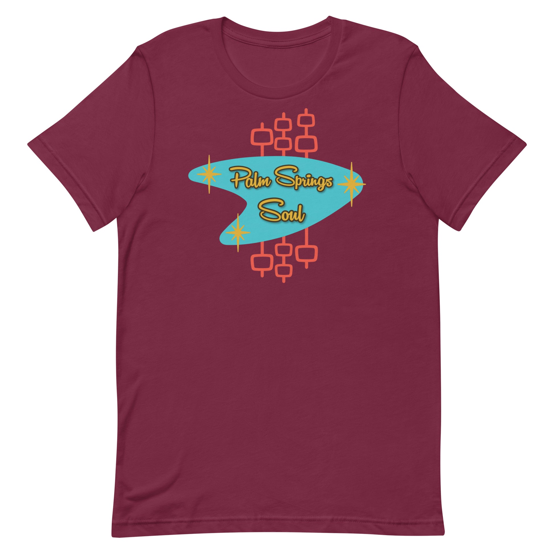 Retro Atomic Boomerang T‑Shirt, Unisex maroon