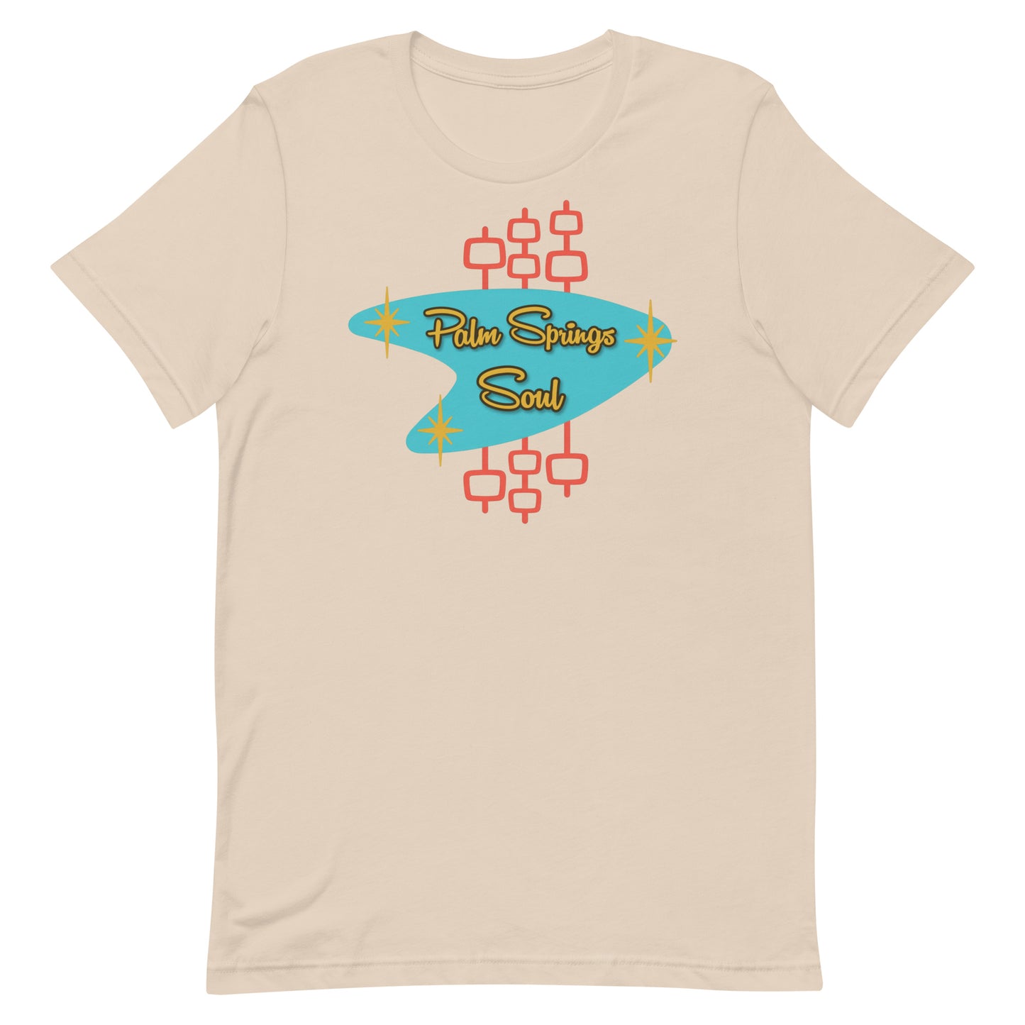 Soft Cream Beige t-shirt with 'Palm Springs Soul' design on a white background