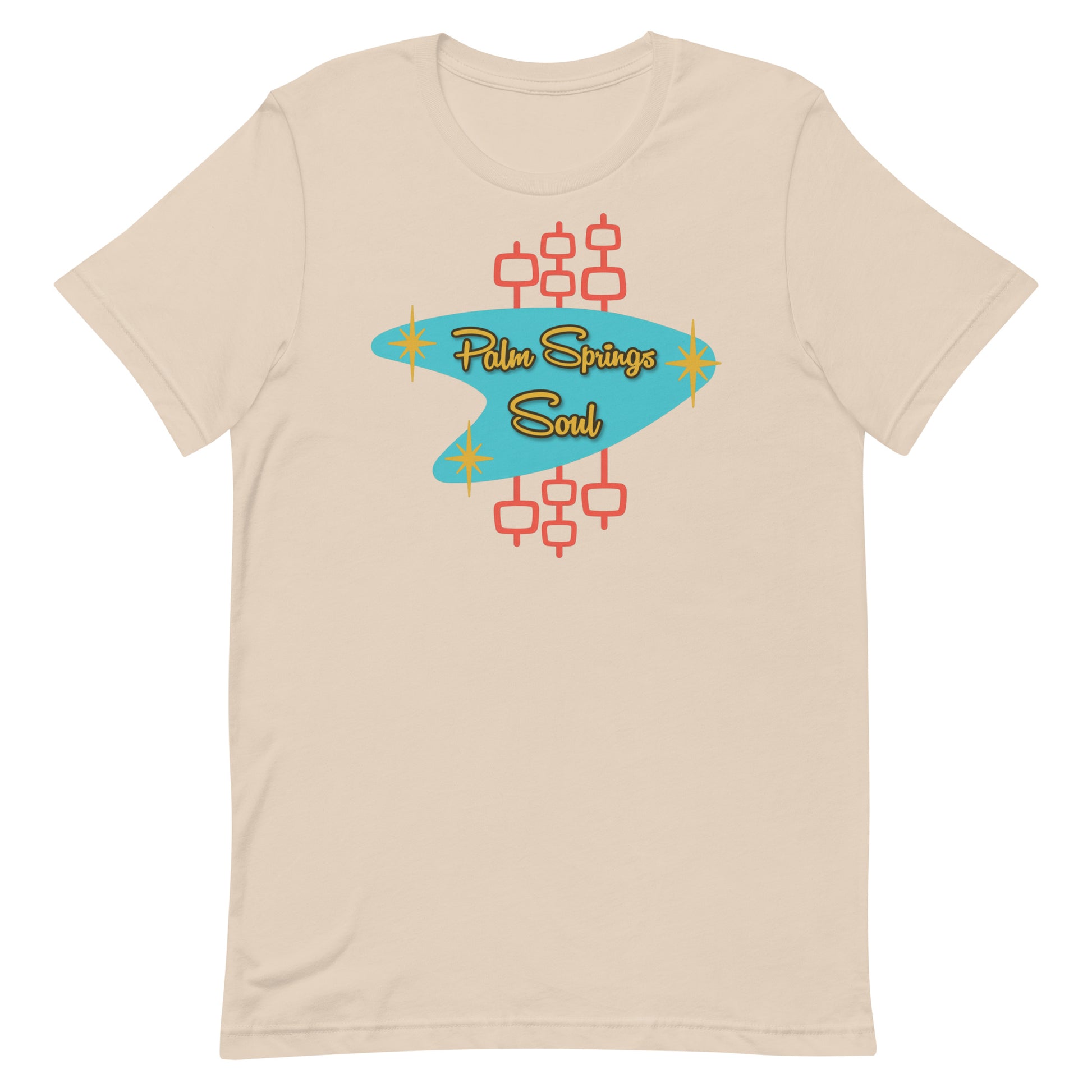 Soft Cream Beige t-shirt with 'Palm Springs Soul' design on a white background