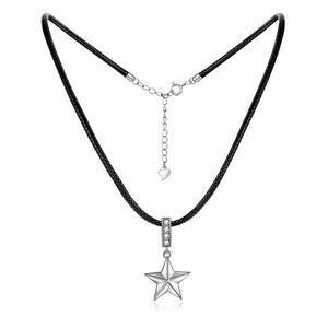 Sterling Silver Star Choker Necklace, Leather Cord Gift For Women