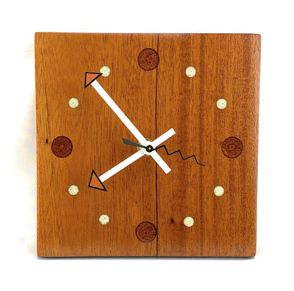 KingWood Mahogany Wall Clock w/ Epoxy Inlay Pearl White & Burnt Orange