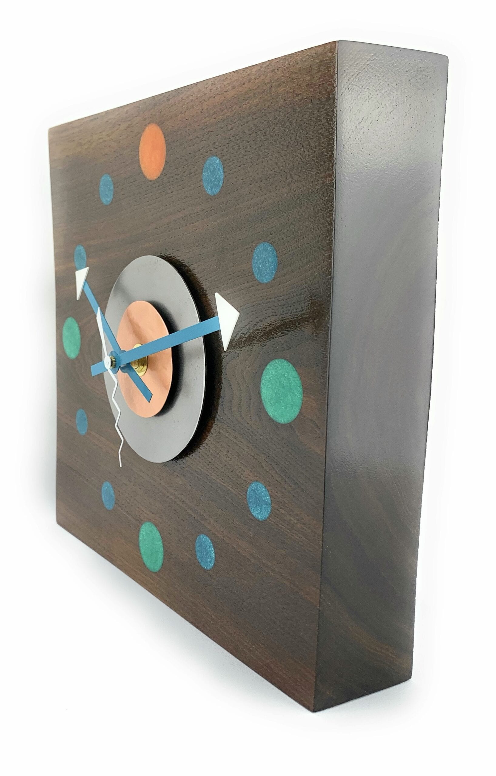 KingWood Reclaimed Walnut Slab "Aurora" Wall Clock with Epoxy Inlay & Steel / Copper