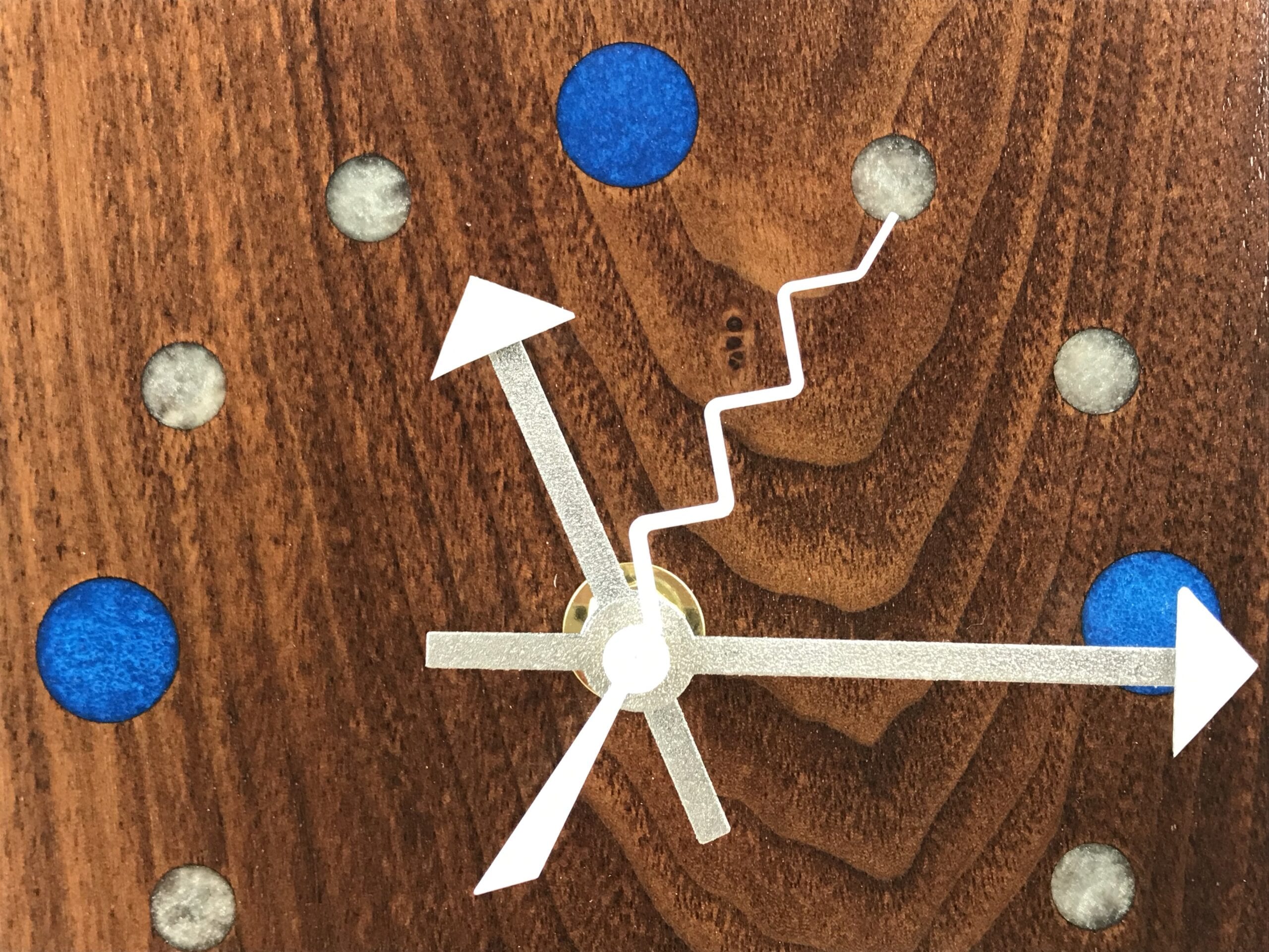 KingWood Reclaimed Walnut Slab Wall Clock w/ Epoxy Inlay Electric Blue & Pearl White