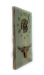 Load image into Gallery viewer, KingWood Wood &amp; Metal Wall Clock &quot;Longhorn Wagon Wheel&quot; 
