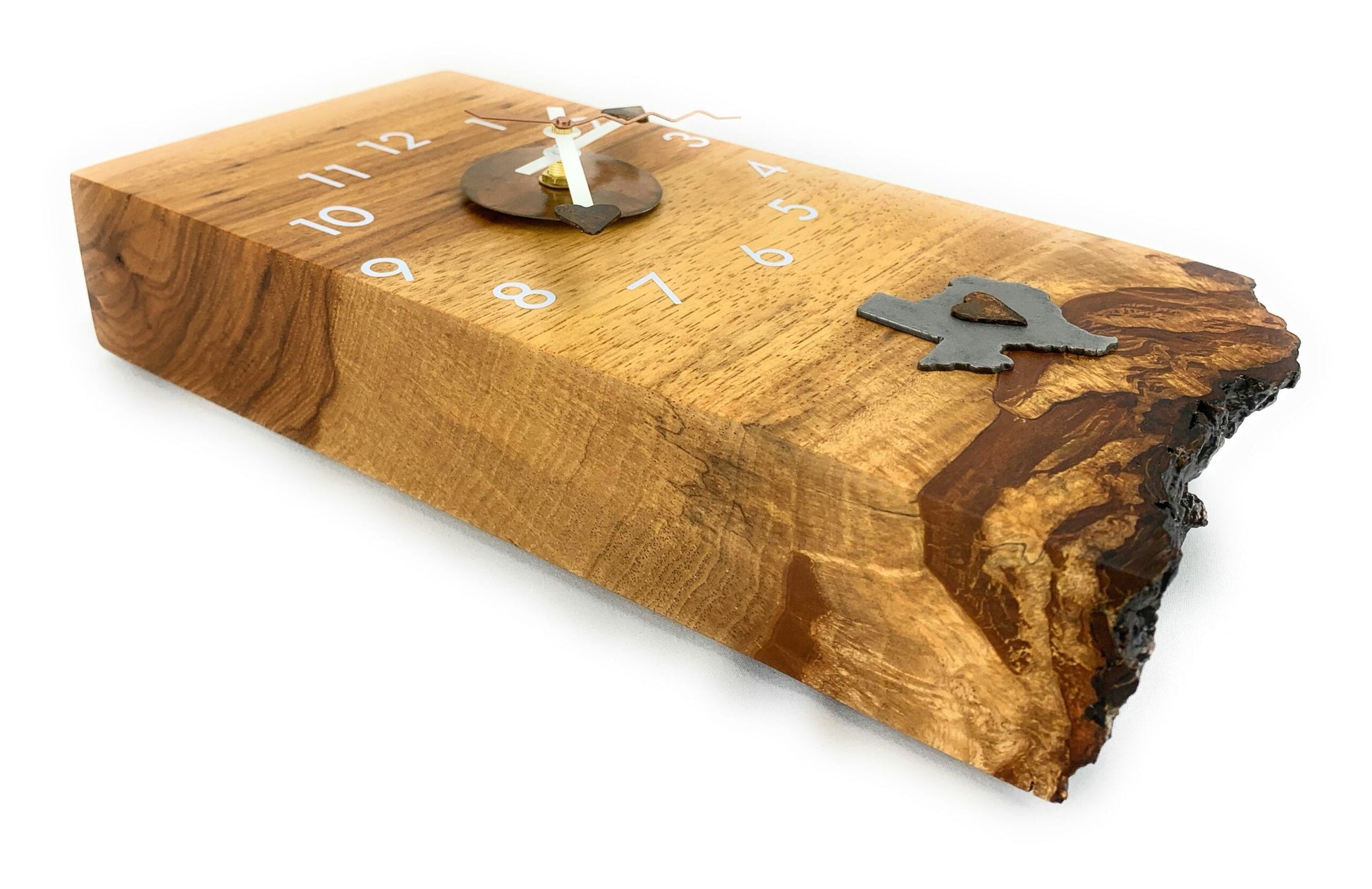 KingWood Live Edge Texas Pecan Slab Wall Clock "Texas Love"