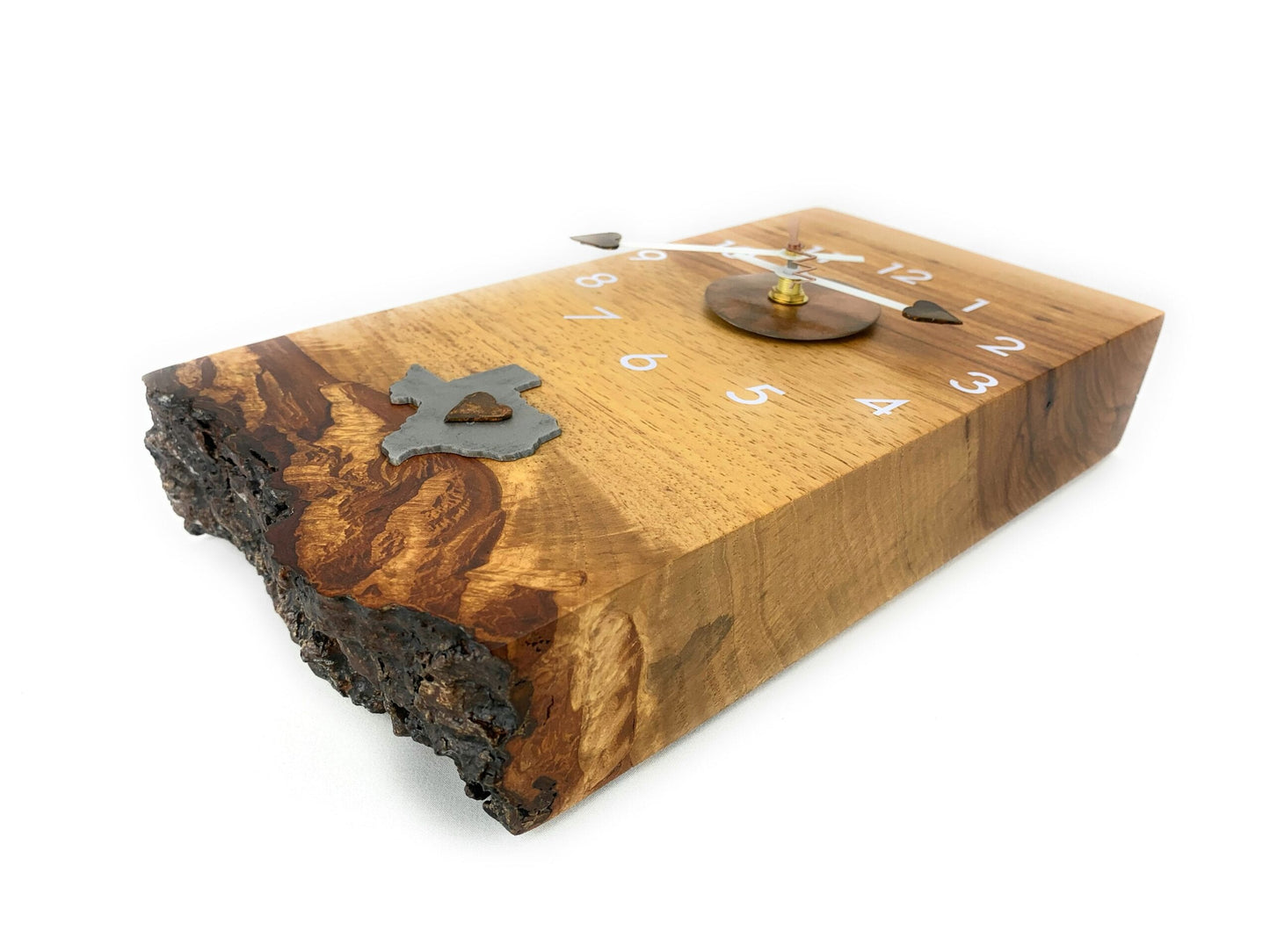 KingWood Live Edge Texas Pecan Slab Wall Clock "Texas Love"