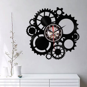 Creative Vinyl Record Wall Clock Industrial Gear Personality 3D Retro Clock