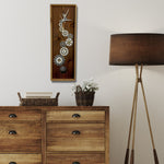 Load image into Gallery viewer, KingWood Pendulum Wall Clock w/ Gears, Cedar &amp; Silver on bedroom wall
