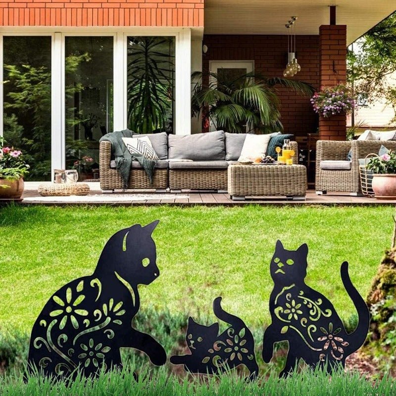 Cats In The Garden Metal Art W/ Spikes in garden