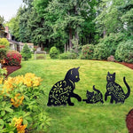 Load image into Gallery viewer, Cats In The Garden Metal Art W/ Spikes in grassy lawn
