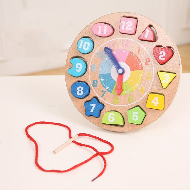 Wooden Colorful Numbers Cartoon Threading Clock
