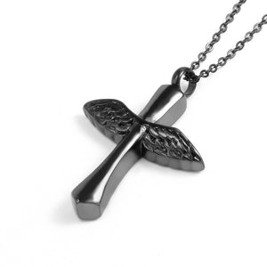 Angel Wings Feather Cross Urn Perfume Bottle unisex Necklace