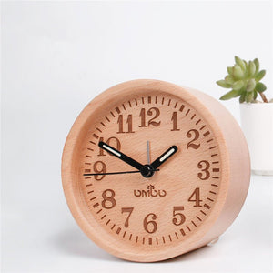 Log Silent Alarm Clock Solid Wood Desktop Clock Beech Clock