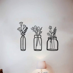 Flower Silhouette Metal Wall Art 3pc. in living room