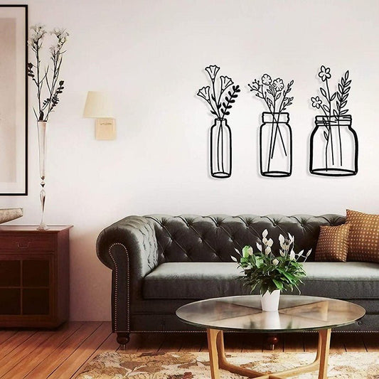 Flower Silhouette Metal Wall Art 3pc. over couch