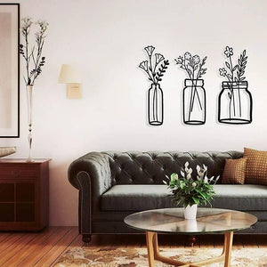 Flower Silhouette Metal Wall Art 3pc. over couch