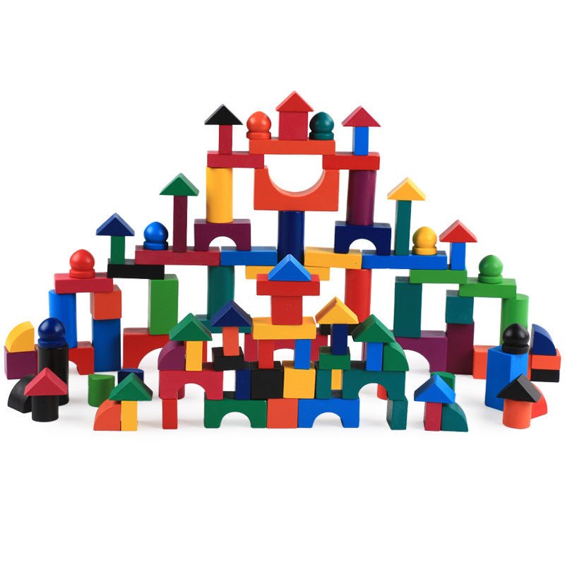 Wooden Grains Color Building Blocks Kindergarten Children Early Childhood Parenting Toy For Kids