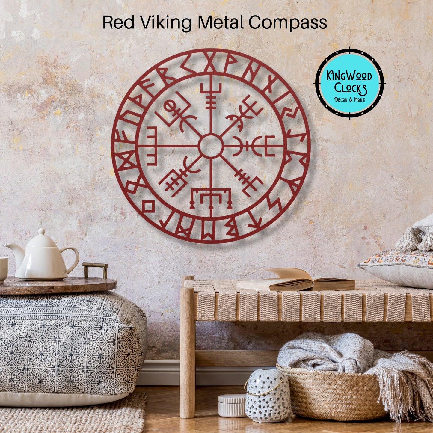 Viking Compass Metal Wall Art, Vegvisir Rune