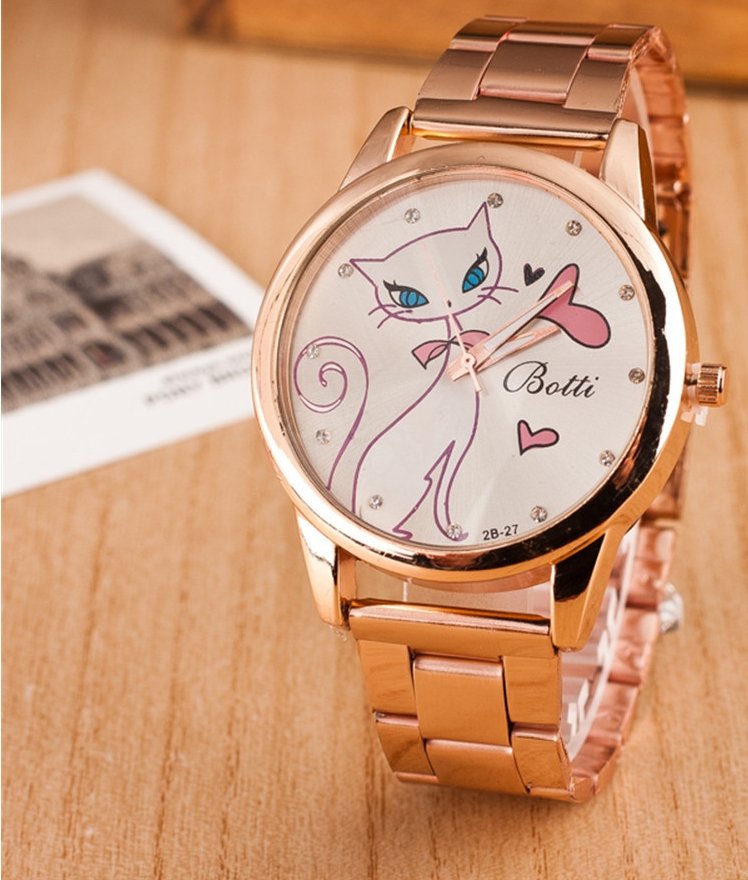 Fancy cat rose gold watch