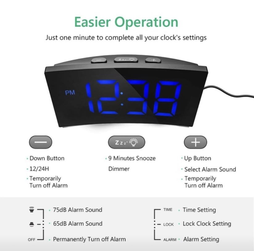 Large 5 Inch Display LED Alarm Clock easy to set