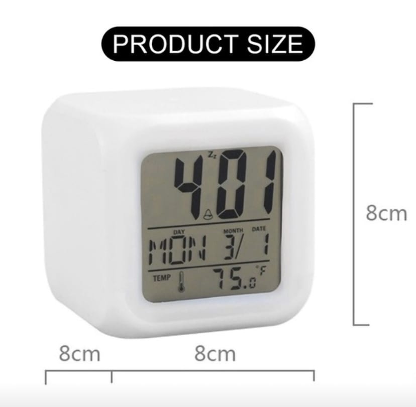 Colorful Cube Alarm Clock size chart