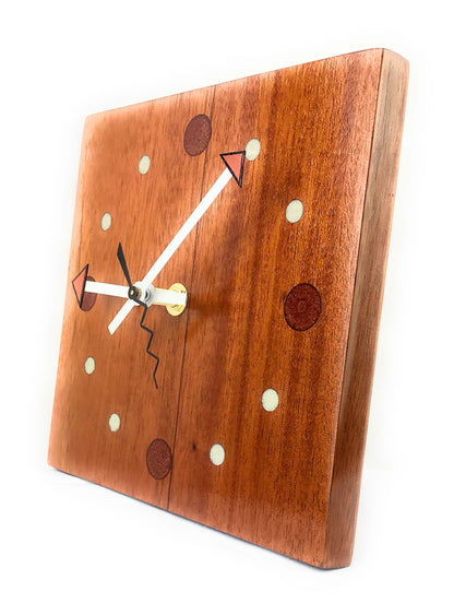 KingWood Mahogany Wall Clock w/ Epoxy Inlay Pearl White & Burnt Orange