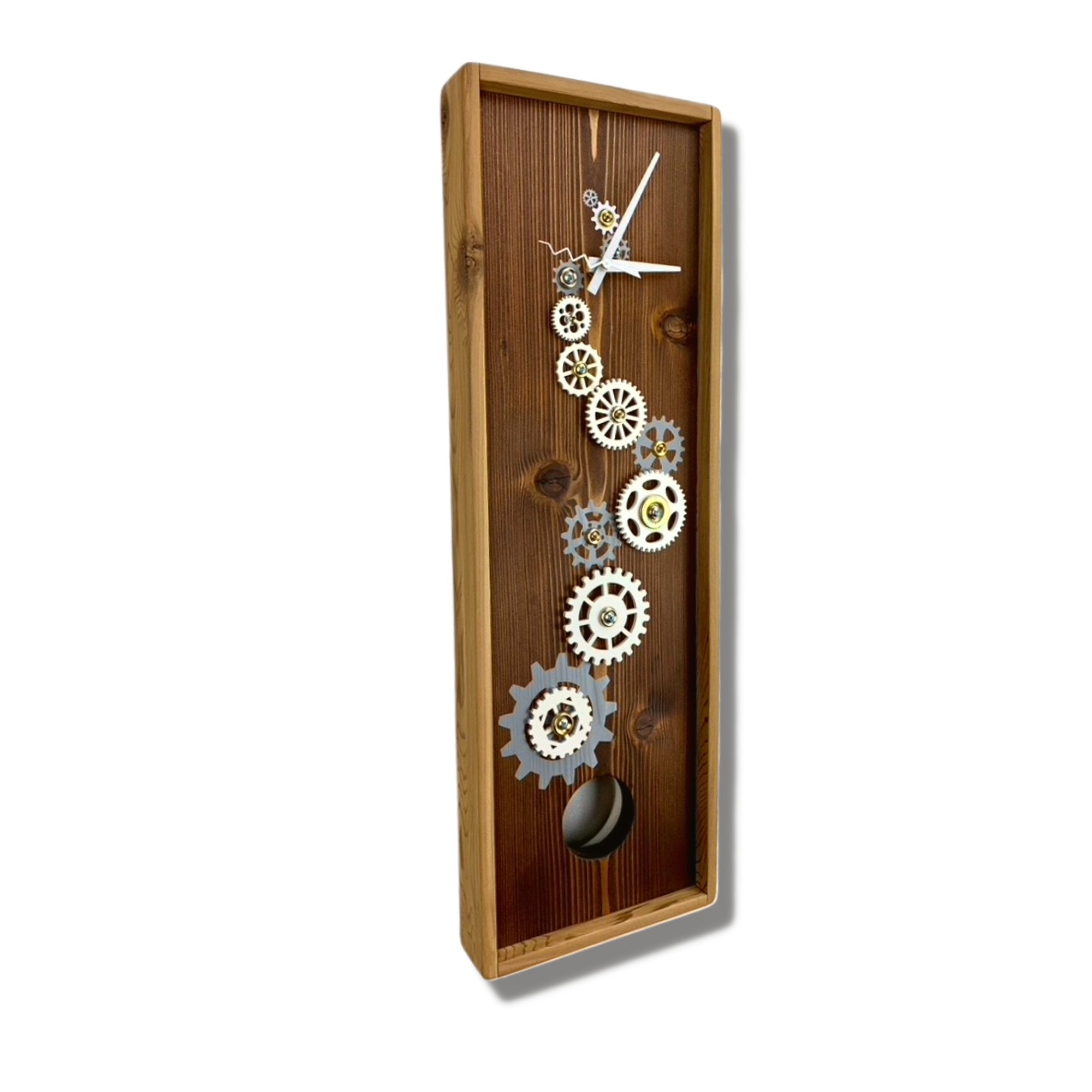KingWood Pendulum Wall Clock w/ Gears, Cedar & Silver left