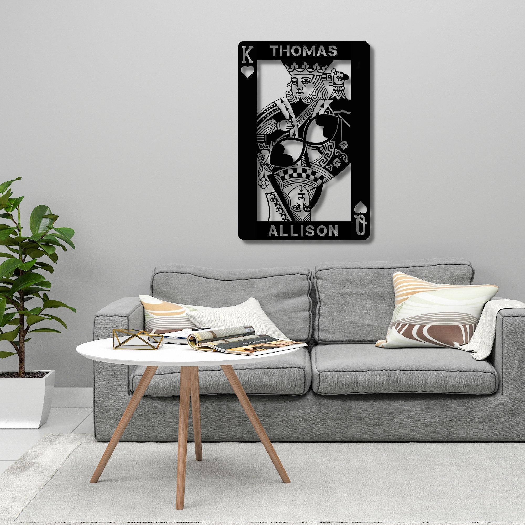 Personalized King & Queen of Hearts Metal Wall Art black