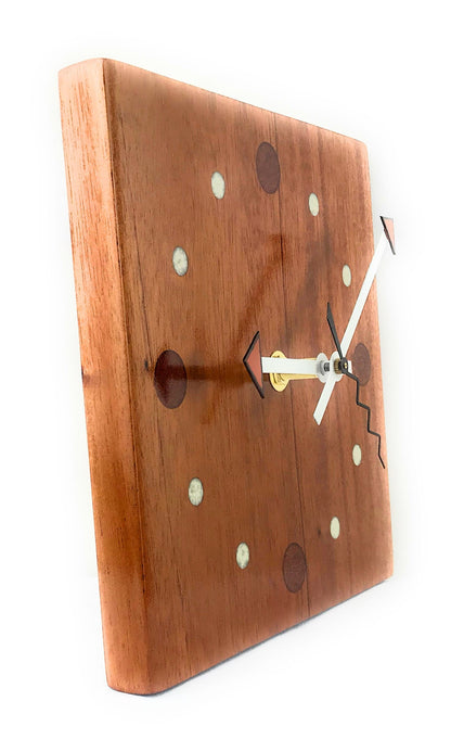 KingWood Mahogany Wall Clock w/ Epoxy Inlay Pearl White & Burnt Orange