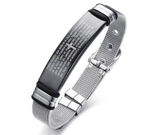 Stainless Steel Cross Bible Charm Bracelet Wristband For Men Adjustable Watch