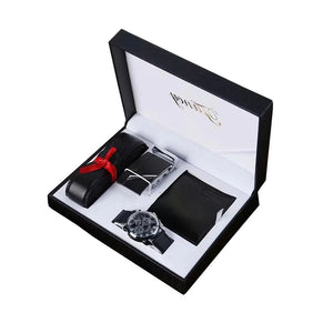 Men's leather automatic buckle belt watch gift set