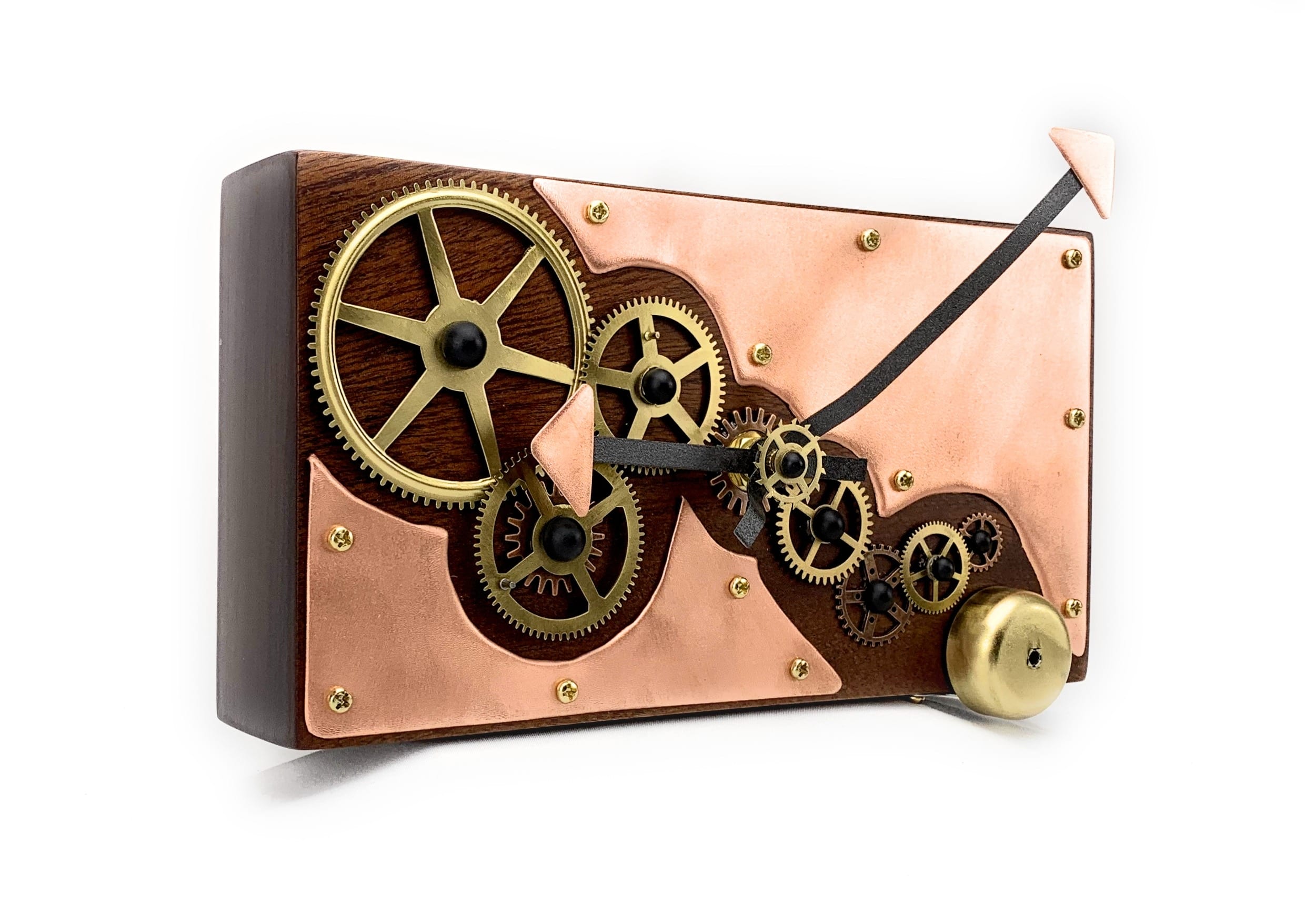 KingWood Reclaimed Cedar Slab Wall Clock with Brass Gears, "Polished"