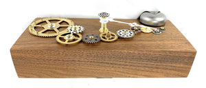 KingWood Reclaimed Walnut Slab Wall Clock with Brass Gears "Silver Bell"