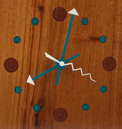 KingWood Mahogany Wood Wall Clock w/ Epoxy Inlay Turquoise & Burnt Orange