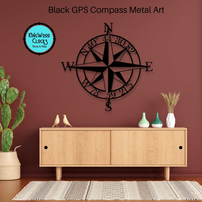 Compass Rose Metal Wall Art w/ Personalized GPS Coordinates