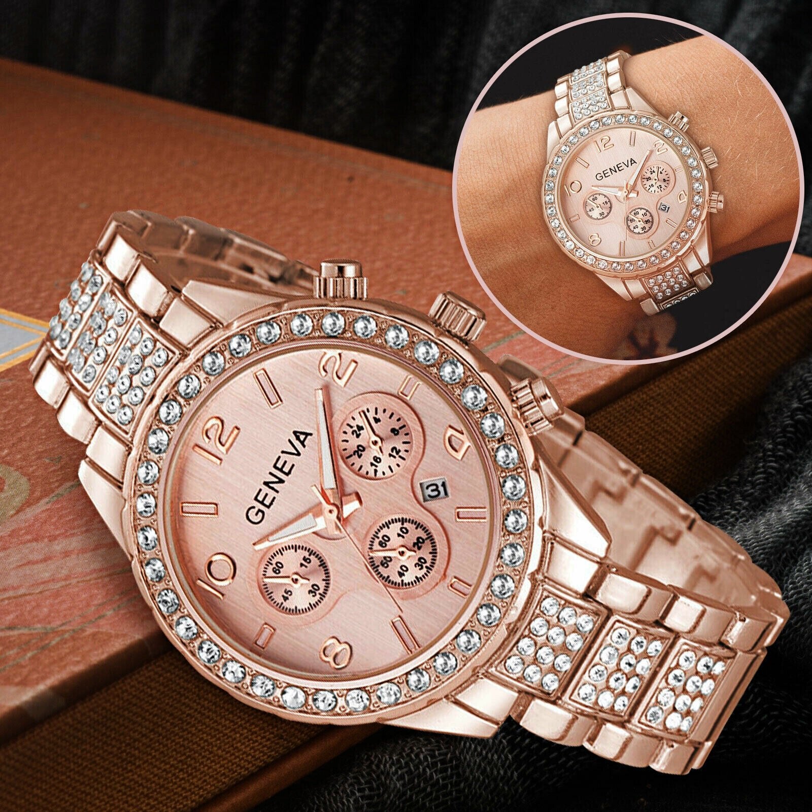 Women Classic Stainless Steel Crystal Quartz Round Analog Wrist Watch For Women