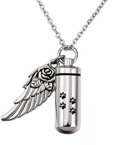 Cylindrical urn wing pendant, perfume bottle jewelry