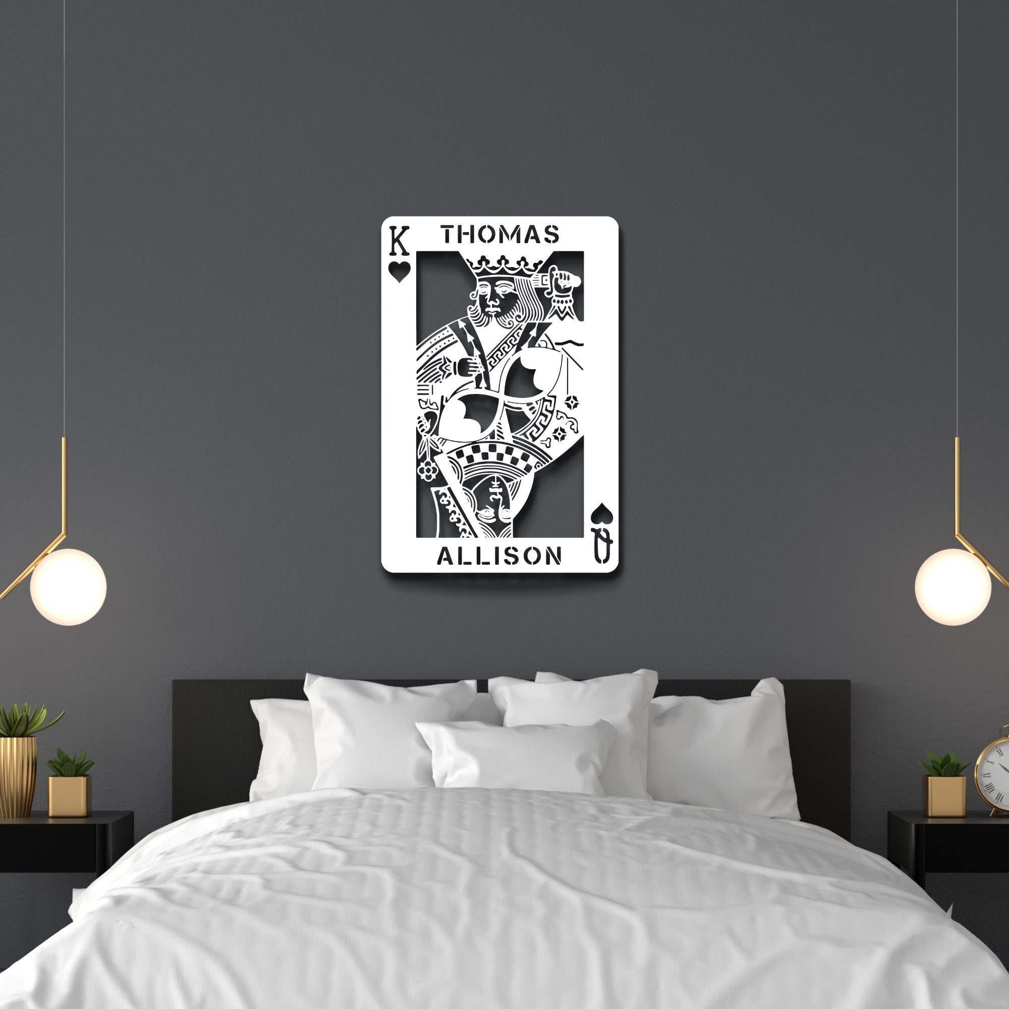 Personalized King & Queen of Hearts Metal Wall Art white