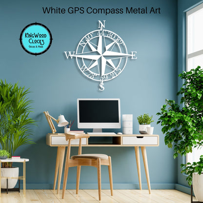 Compass Rose Metal Wall Art w/ Personalized GPS Coordinates